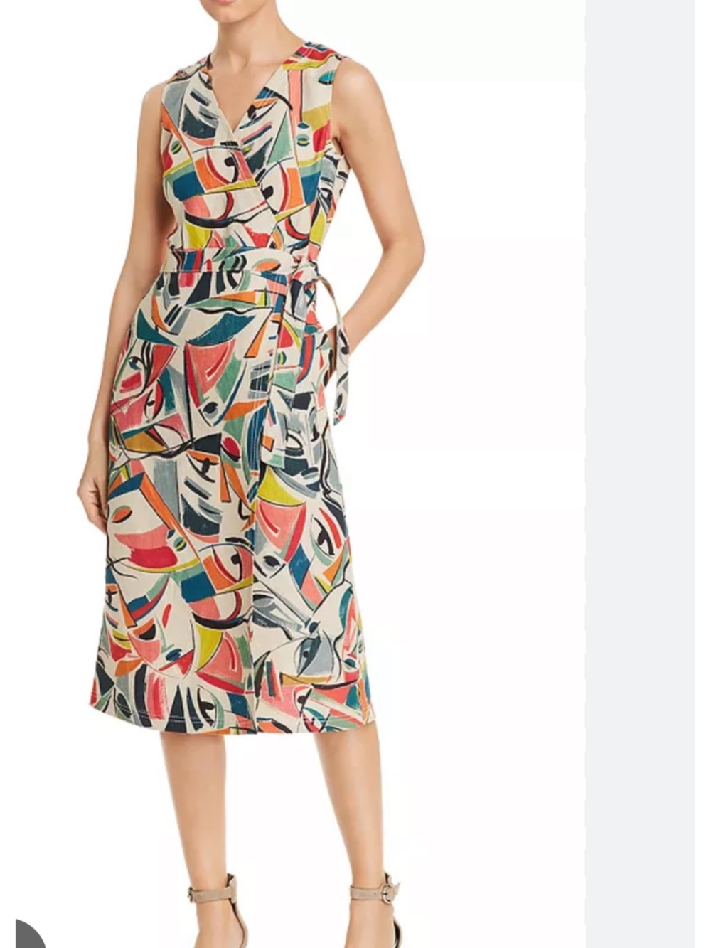 Lafayette 148 New York Sleeveless Abstract Print Wrap Midi Dress - Multicolor